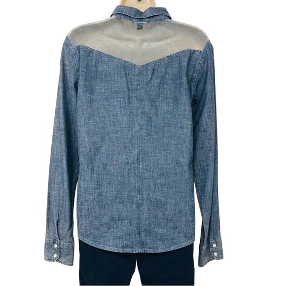 American Eagle Outfitters Denim Blouse Western Cowgirl Long Sleeve Button Front - Picture 2 of 16